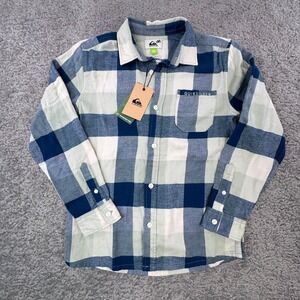 Quiksilver Boys Blue Plaid Organic Cotton Flannel Shirt Small 10 NWT Surf-wear